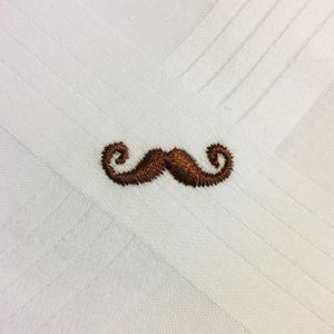 White Cotton Handkerchiefs Mustache Embroidered Hipster Set of 3